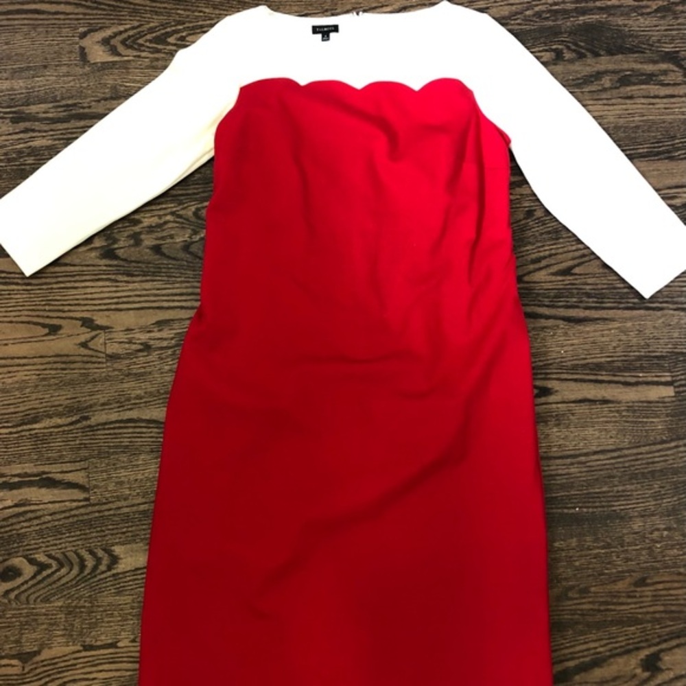 TALBOTS RED CREAM SCALLOPED DRESS 6